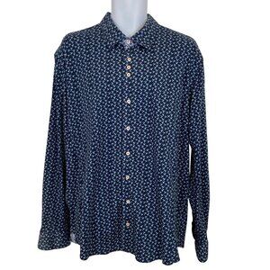 Au Noir Mens Patterned Long Sleeve Shirt Size 6/2XL Navy & Light Blue stretchy